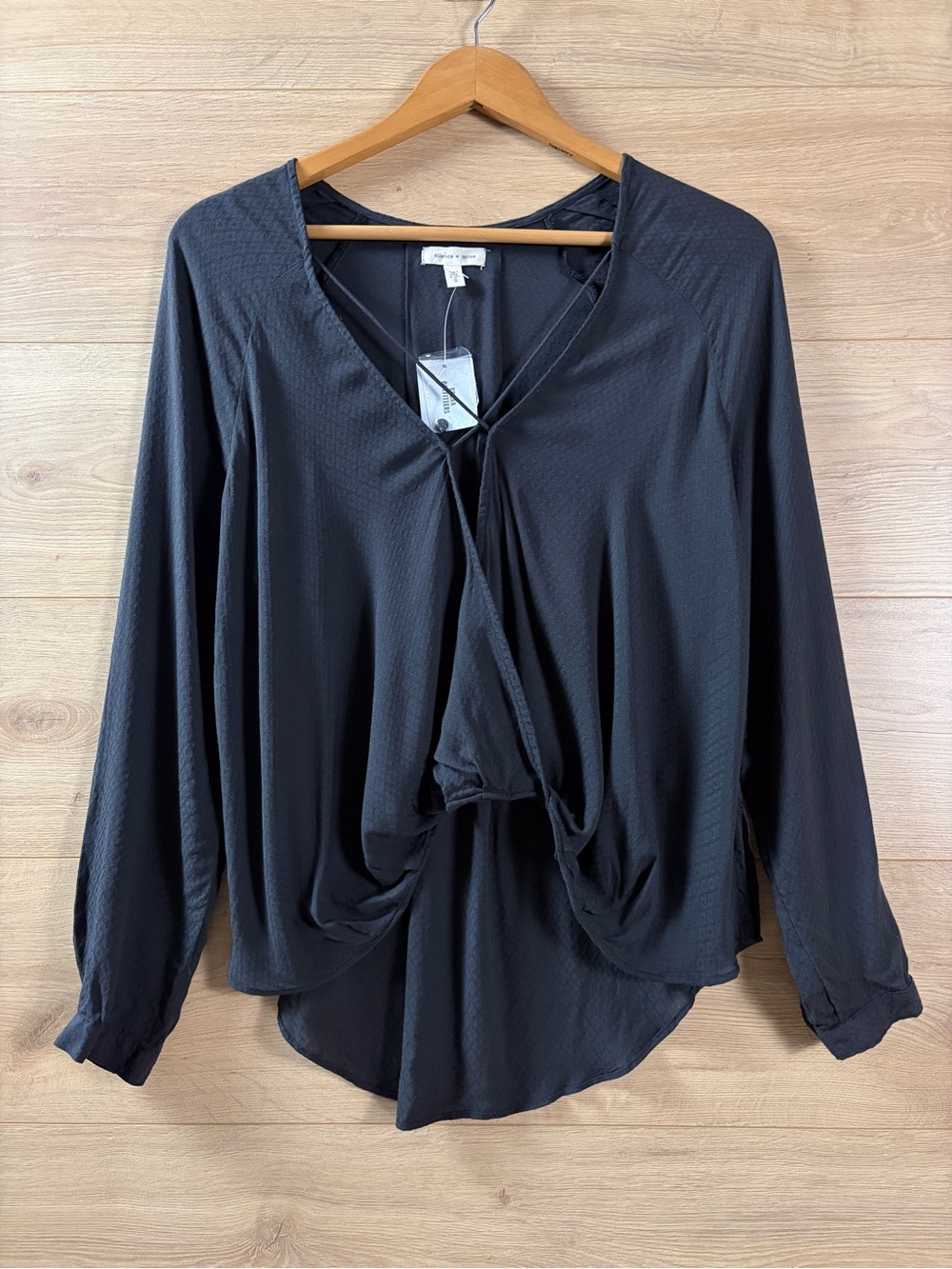 Urban Outfitters Charcoal Gray Long-Sleeve Twist Front Hi Low Top